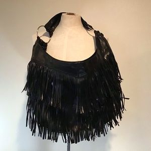 Chateau Black Fringed Hobo Bag with interior pockets - NWOT